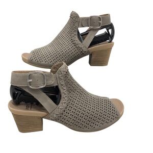 earth open heel and open toe heeled sandal